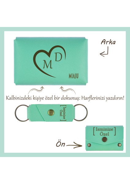 Açık Yeşil, Sevgilinizin Ismini ve Harfini Kalbin Içine Işleyin! Kişiye Özel Cüzdan & Anahtarlık Set