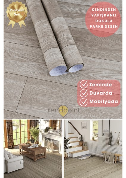 Kendinden Yapışkanlı 60 cm×500 cm Parke Görünümlü Premium Zemin Duvar Kağıdı Dolap Kaplama