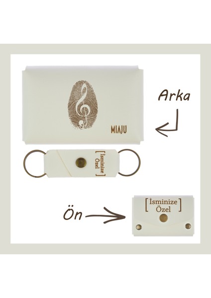 Beyaz Renk, Müzik Enstrümanı Kullananlar Için, Isme Özel Cüzdan ve Anahtarlık Set, Çok Özel