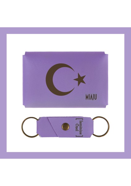 Mor Menekşe, Türk Kimliğini Yansıtan, Ayyıldız Işlemeli Özel Tasarım Cüzdan & Anahtarlık Set, Hediye