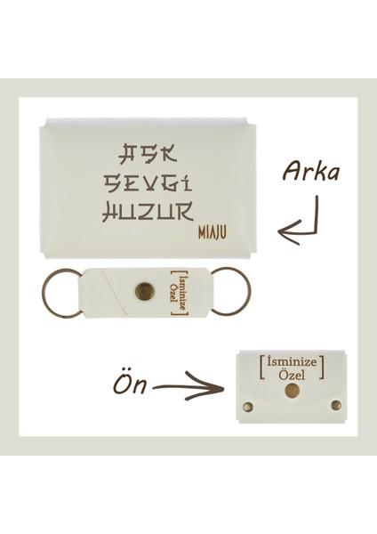 Beyaz Renk, Aşk Sevgi Huzur Yazılı Isme Özel, Cüzdan ve Anahtarlık Set, Sevgiliye lik Set