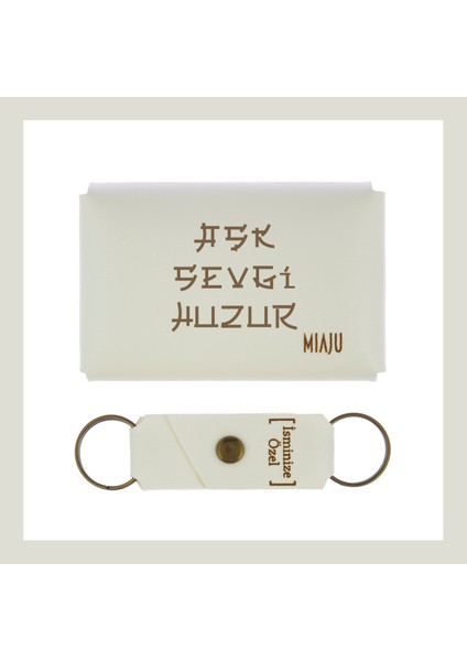 Beyaz Renk, Aşk Sevgi Huzur Yazılı Isme Özel, Cüzdan ve Anahtarlık Set, Sevgiliye lik Set fiyatları