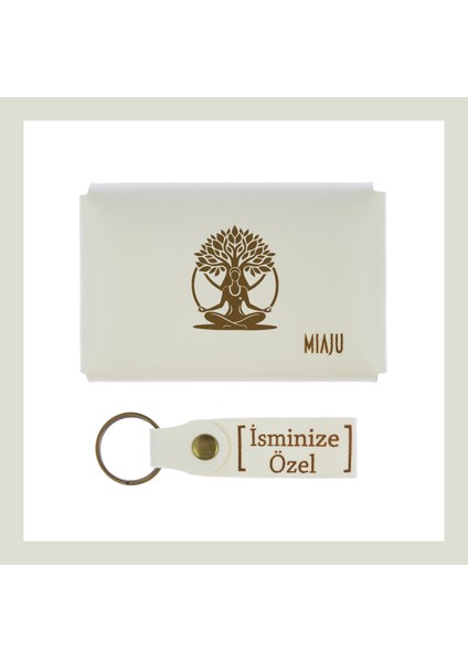 Beyaz Renk, Hayat Ağacı Desen, Isme Özel Cüzdan ve Anahtarlık, Değer Verdiğine Efsane