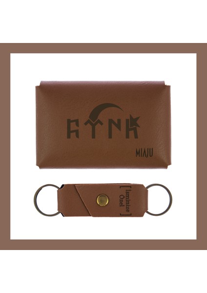 Kahve Renk, Türk ve Ayyıldız Desenli, Isme Özel, Cüzdan ve Anahtarlık Set, Dosta lik Anı fiyatları