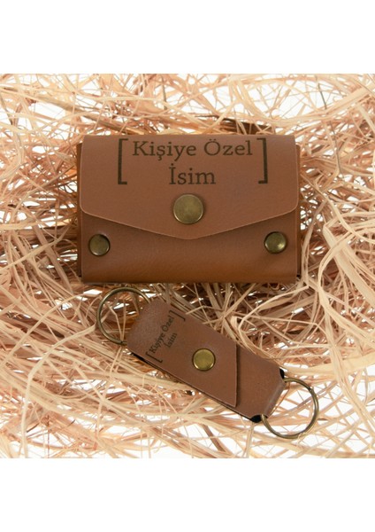 Kahve Renk, Türk ve Ayyıldız Desenli, Isme Özel, Cüzdan ve Anahtarlık Set, Dosta lik Anı indirimleri