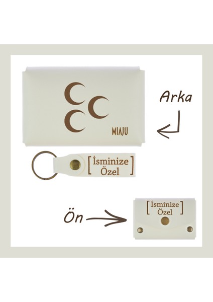Beyaz Renk, Üç Hilal Armalı, Isme Özel Cüzdan ve Anahtarlık Takım, Değer Verdiğine Efsane Hatıra