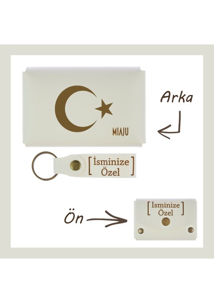 Beyaz Renk, Ayyıldız Desenli, Ismine Özel Cüzdan ve Anahtarlık lik Set, Gurur Duyanlar Için