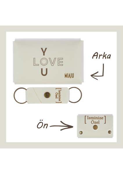 Beyaz Renk, I Love You Armalı, Isme Özel Cüzdan ve Anahtarlık, Değer Verdiğine Efsane