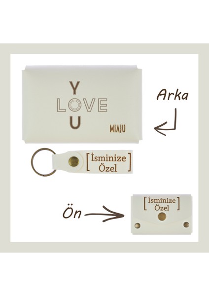 Beyaz Renk, I Love You Desen, Isme Özel Cüzdan ve Anahtarlık Seti, Değer Verdiğine Efsane