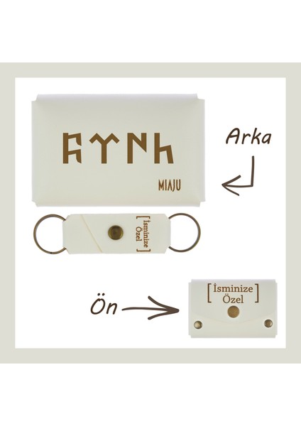 Beyaz Renk, Göktürk Alfabesi Ile Üzerinde Türk Yazılı, Isme Özel Cüzdan Set, Anahtarlıklı Set