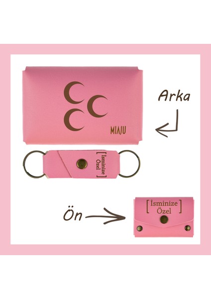 Pembe Renk, Üç Hilal Sevenlere Özel Üretim, Isme Özel Cüzdan ve Anahtarlık Set, Efsane Hatıra Takım