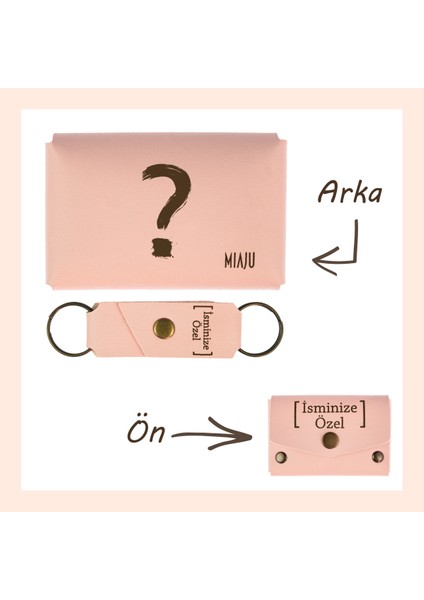 Yavru Ağzı, Soru Işareti Desenli, Isme Özel, Cüzdan ve Anahtarlık Set, Arkadaşa Aksesuar