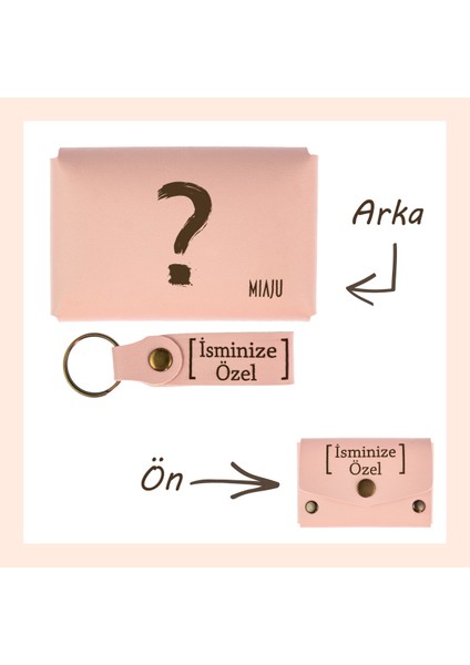 Yavru Ağzı, Soru Işareti Desenli, Isme Özel, Cüzdan ve Anahtarlık Set, Arkadaşa Efsane Aksesuar