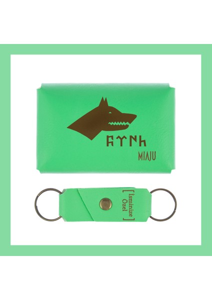 Fıstık Yeşil, Bozkurt ve Türk Desenli, Isme Özel Cüzdan ve Anahtarlık Set, Mükemmel Anı si fiyatları