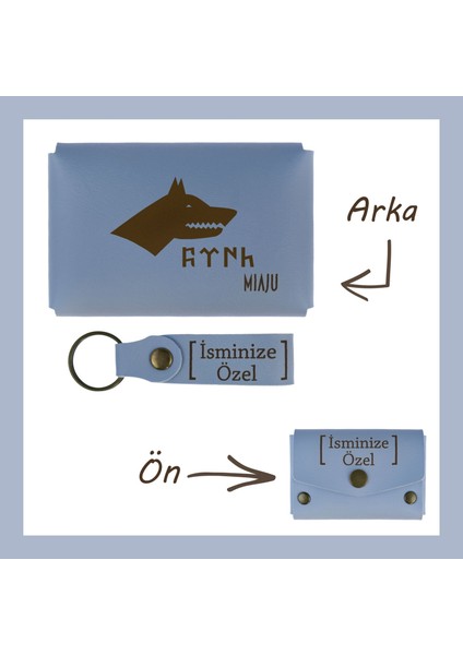Gök Mavi, Bozkurt ve Türk Sevenler Için, Isme Özel Cüzdan ve Anahtarlık Set, Unutulmaz