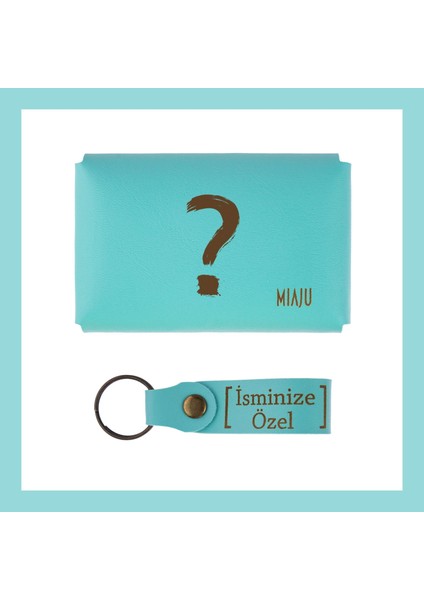 Turkuaz, Cevap Bulamayanlar Için Soru Işareti Desenli, Isme Özel, Cüzdan ve Anahtarlık Set, Hatıra fiyatları