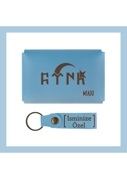 Açık Mavi, Türk ve Ayyıldız Desenli, Isme Özel, Cüzdan ve Anahtarlık Set, lik Hatıra fiyatları