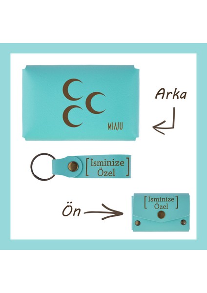 Turkuaz, Üç Hilal Armalı, Isme Özel Cüzdan ve Anahtarlık Set, Hilalden Gurur Duyanlara Özel n