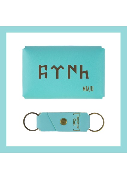 Turkuaz, Göktürkçe Türk Yazılı, Isme Özel Cüzdan ve Anahtarlık Set, Değer Verdiğine Muhteşem Hatıra fiyatları