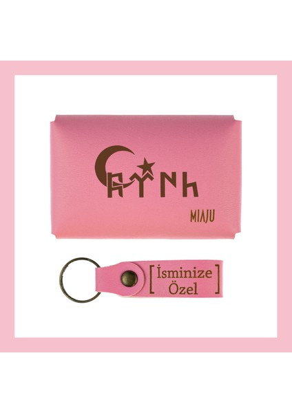 Pembe Renk, Göktürkçe Türk Yazılı, Isme Özel Kişisel Cüzdan ve Anahtarlık Set, Zarif Hatıra, fiyatları
