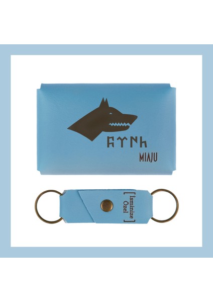 Açık Mavi, Bozkurt ve Türk Motifli, Isme Özel Cüzdan ve Anahtarlık Set, Arkadaşa Unutulmaz fiyatları