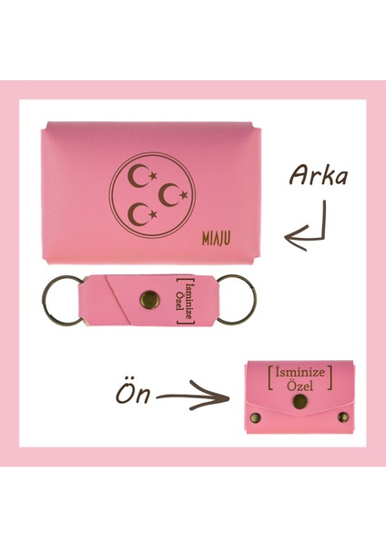 Pembe Renk, Üç Hilal ve Yıldız Sevenlere, Isme Özel Cüzdan ve Anahtarlık Set, Efsane Hatıra Takım