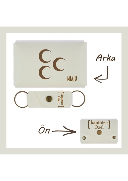 Beyaz Renk, Üç Hilal Armalı, Isme Özel Cüzdan ve Anahtarlık Takım, Değer Verdiğine Efsane