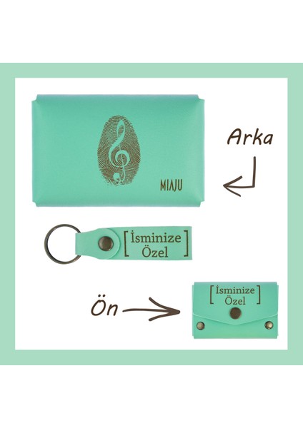 Açık Yeşil, Sanat Severler Için Isme Özel Kişiselleştirilebilir Cüzdan ve Anahtarlık Set,