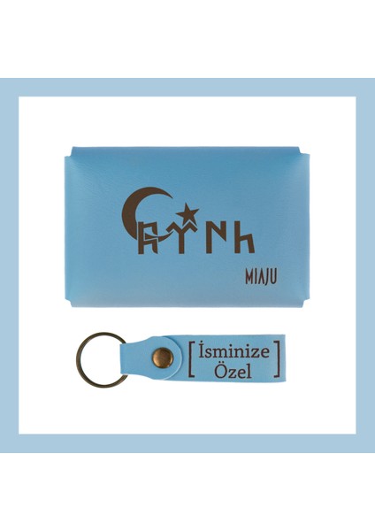Açık Mavi, Türk ve Ayyıldız Desenli, Isme Özel, Cüzdan ve Anahtarlık Set, Sevgililere Hatıra fiyatları