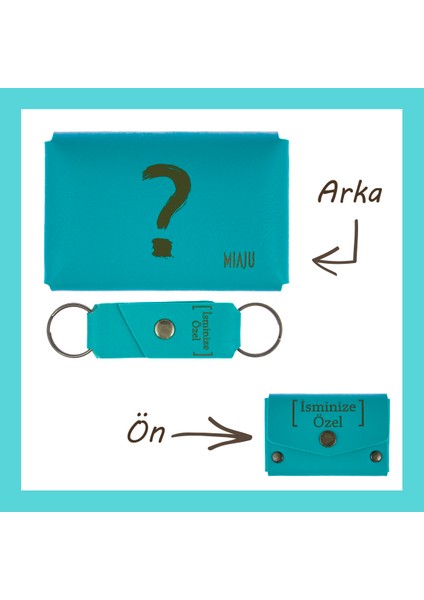 Koyu Turkuaz, Düşündüren Soru Işareti Temalı, Isme Özel Cüzdan ve Anahtarlık Seti, Manidar Aksesuar