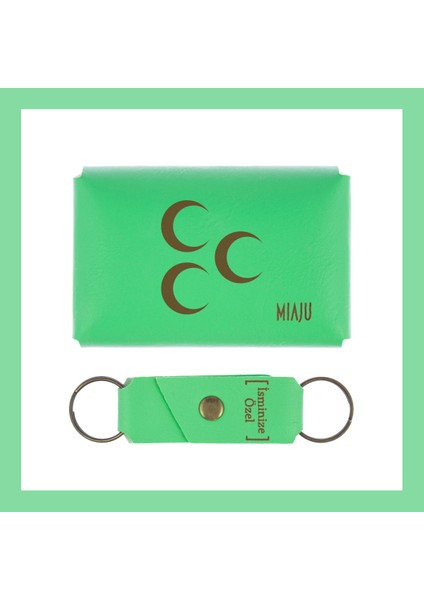 Fıstık Yeşil, Üç Hilal Desenli, Isme Özel Cüzdan ve Anahtarlık Set, Mükemmel Aksesuar Takım fiyatları