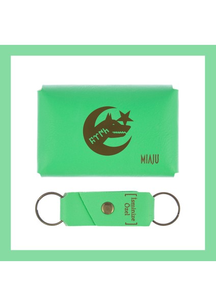 Fıstık Yeşil, Bozkurt ve Hilal Desenli, Isme Özel Cüzdan ve Anahtarlık Set, Mükemmel Anı si fiyatları