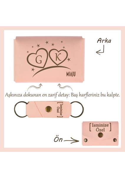 Yavru Ağzı, Isim ve Kalp Detaylı Çiftlere Özel Cüzdan & Anahtarlık Seti, Sevgiliye Çok Özel