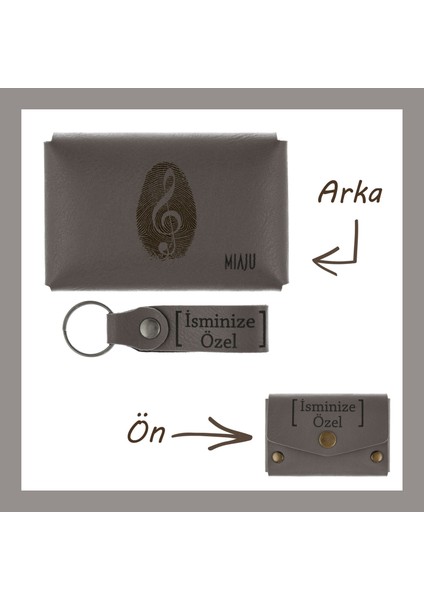 Kül Gri, Enstrüman Tutkunlarına, Isme Özel Cüzdan ve Anahtarlık Set, Özgün ve Şık Seçenek