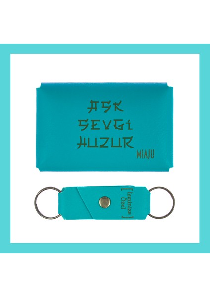 Koyu Turkuaz, Sevdanıza Dokunan, Özel Tasarım Cüzdan ve Anahtarlık Set, Aşk Temalı fiyatları