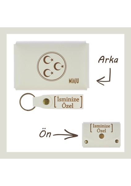 Beyaz Renk, Üç Hilal ve Yıldız Desen, Isme Özel Cüzdan ve Anahtarlık, Değer Verdiğine Efsane
