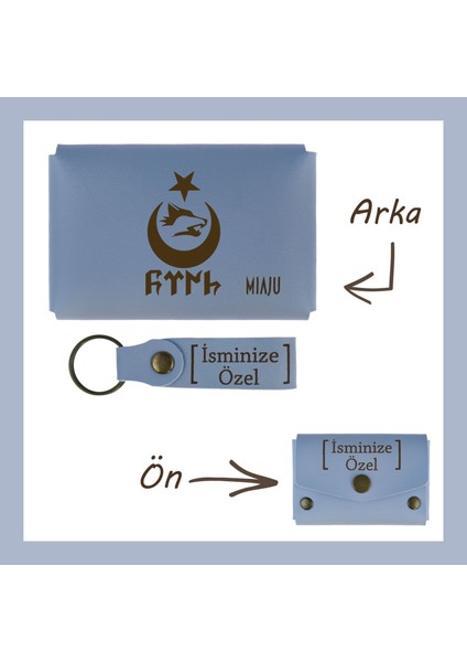 Gök Mavi, Göktürkçe Türk Armalı, Isme Özel Cüzdan ve Anahtarlık Seti, Sevgiliye Özel Muhteşem