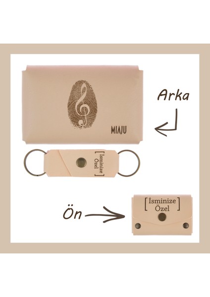 Pudra Renk, Müzisyenlere Özel, Isme Özel Cüzdan ve Anahtarlık Set, Değer Verdiğine Eşsiz Bir