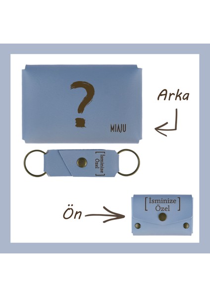 Gök Mavi, Derin Düşünceler Için, Kişiye Özel Soru Işaretli Cüzdan ve Anahtarlık, Benzersiz Aksesuar