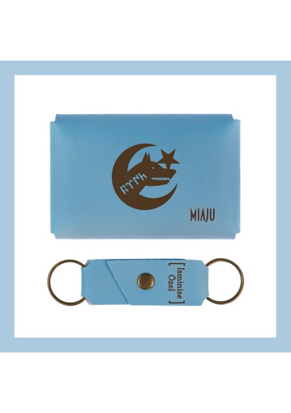 Açık Mavi, Bozkurt ve Hilal Motifli, Isme Özel Cüzdan ve Anahtarlık Set, Arkadaşa Unutulmaz fiyatları