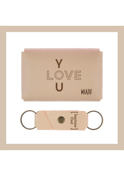 Pudra Renk, I Love You, Isme Özel Cüzdan ve Anahtarlık Set, Ona Çok Özel, Unutulmaz fiyatları