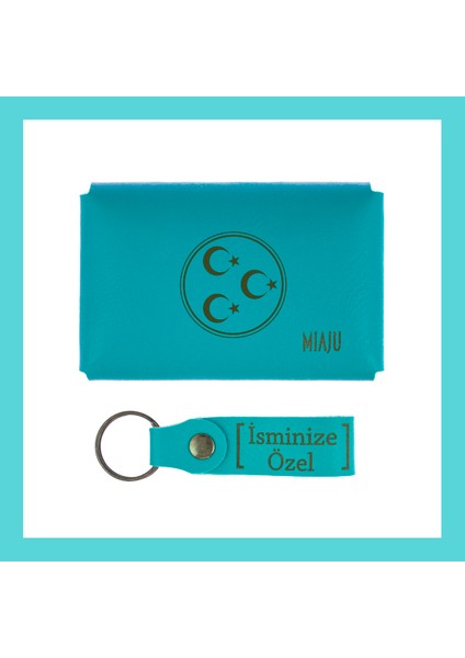 Koyu Turkuaz, Köklerinden Güç Alan, Hilal ve Yıldız Desenli, Isme Özel Cüzdan ve Anahtarlık Set fiyatları