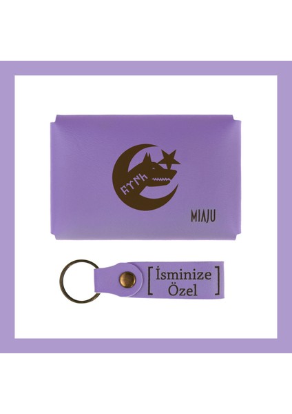 Mor Menekşe, Bozkurt ve Ay Yıldız Desenli, Isme Özel Cüzdan ve Anahtarlık Set, Gurur Duyanlara Özel fiyatları