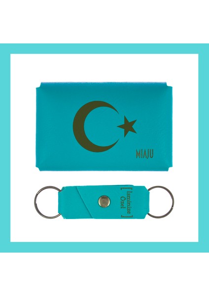 Koyu Turkuaz, Hilal ve Yıldız Desenli, Isme Özel Cüzdan & Anahtarlık Set, Türk Kimliği Taşıyanlara fiyatları