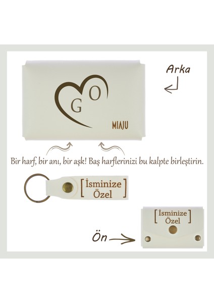 Beyaz, Isme Özel Kalp Desenli Cüzdan & Anahtarlık Seti, Sevgiliniz Için Kişisel ve Romantik