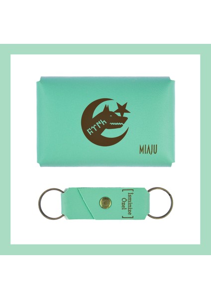 Açık Yeşil, Bozkurt ve Hilal Desenli, Isme Özel Cüzdan ve Anahtarlık Set, Akrabaya Aksesuar fiyatları