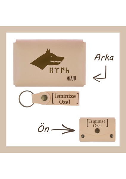 Pudra Renk, Bozkurt ve Türk, Isme Özel Cüzdan ve Anahtarlık Set, Ona Çok Özel, Unutulmaz Hatıra Anı