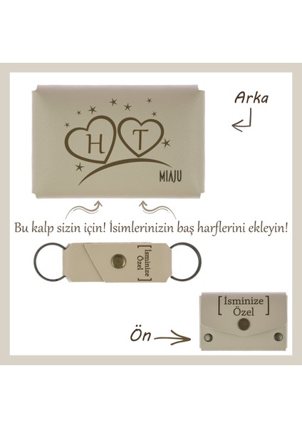 Sütlü Kahve, Eşinize Veya Sevgilinize Özel, Kalpli Harf ve Isim Yazılı Cüzdan ve Anahtarlık Seti