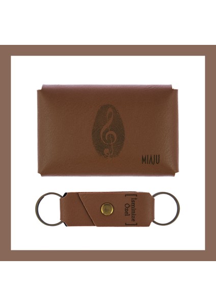 Kahve Renk, Nota Ile Yaşamak Isteyenler Için Isme Özel Cüzdan ve Anahtarlık Set, lik Set fiyatları