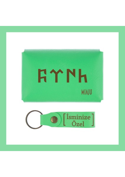 Fıstık Yeşil, Göktürk Türkçesi Yazılı, Isme Özel Cüzdan ve Anahtarlık Set, Yanında Taşımak Için fiyatları